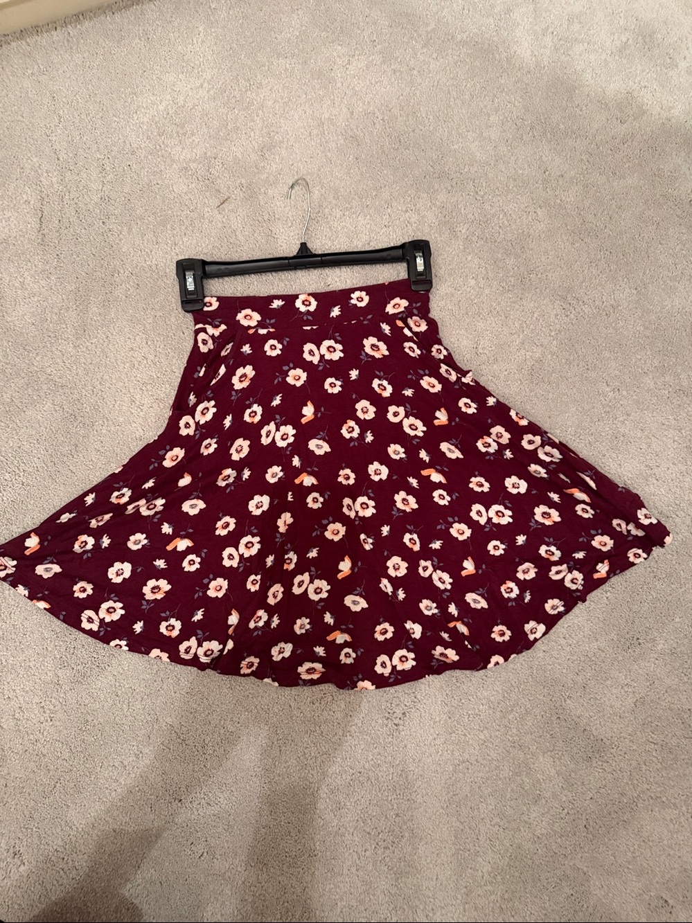SO Burgundy Floral Circle Skater Skirt